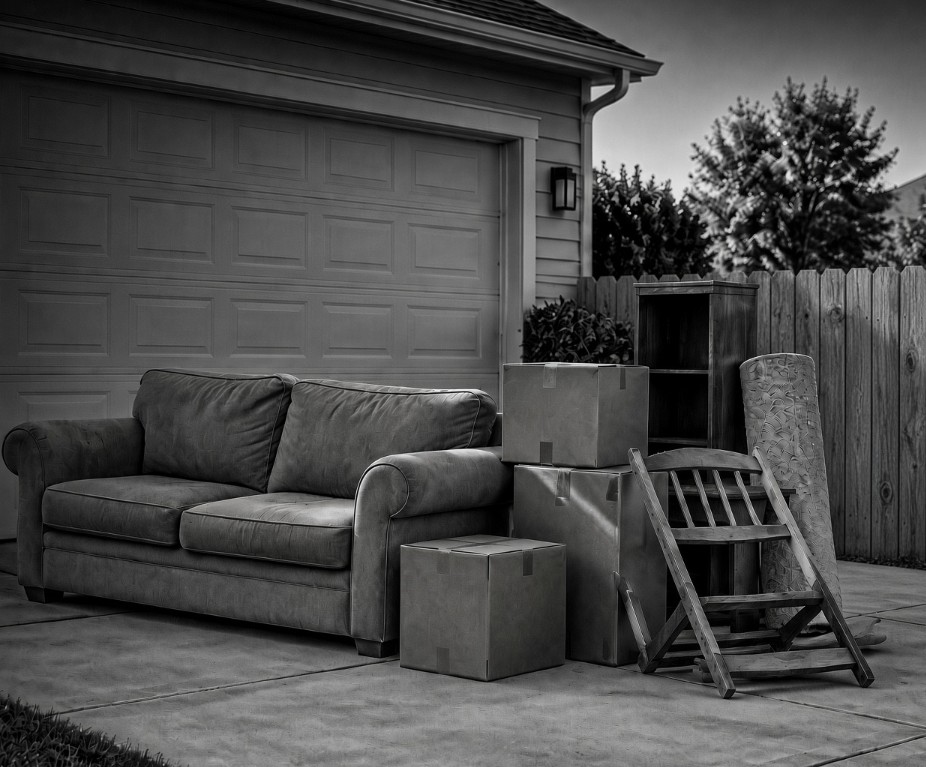 Furniture and boxes ready for junk removal pickup
